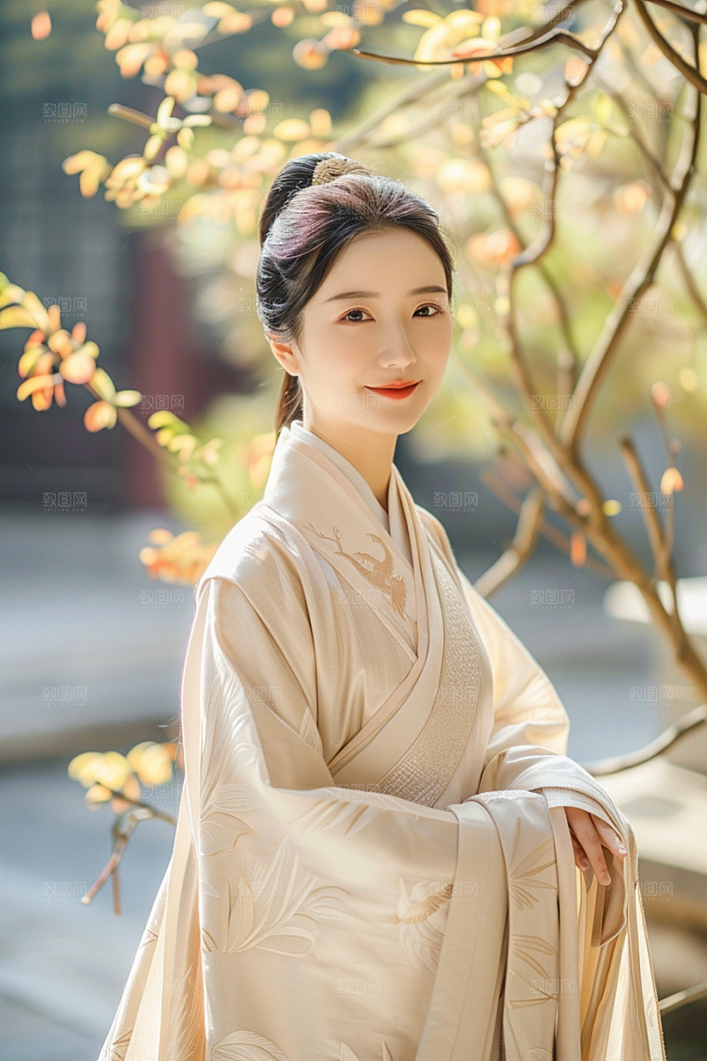 花卉汉服人物美景高清摄影图