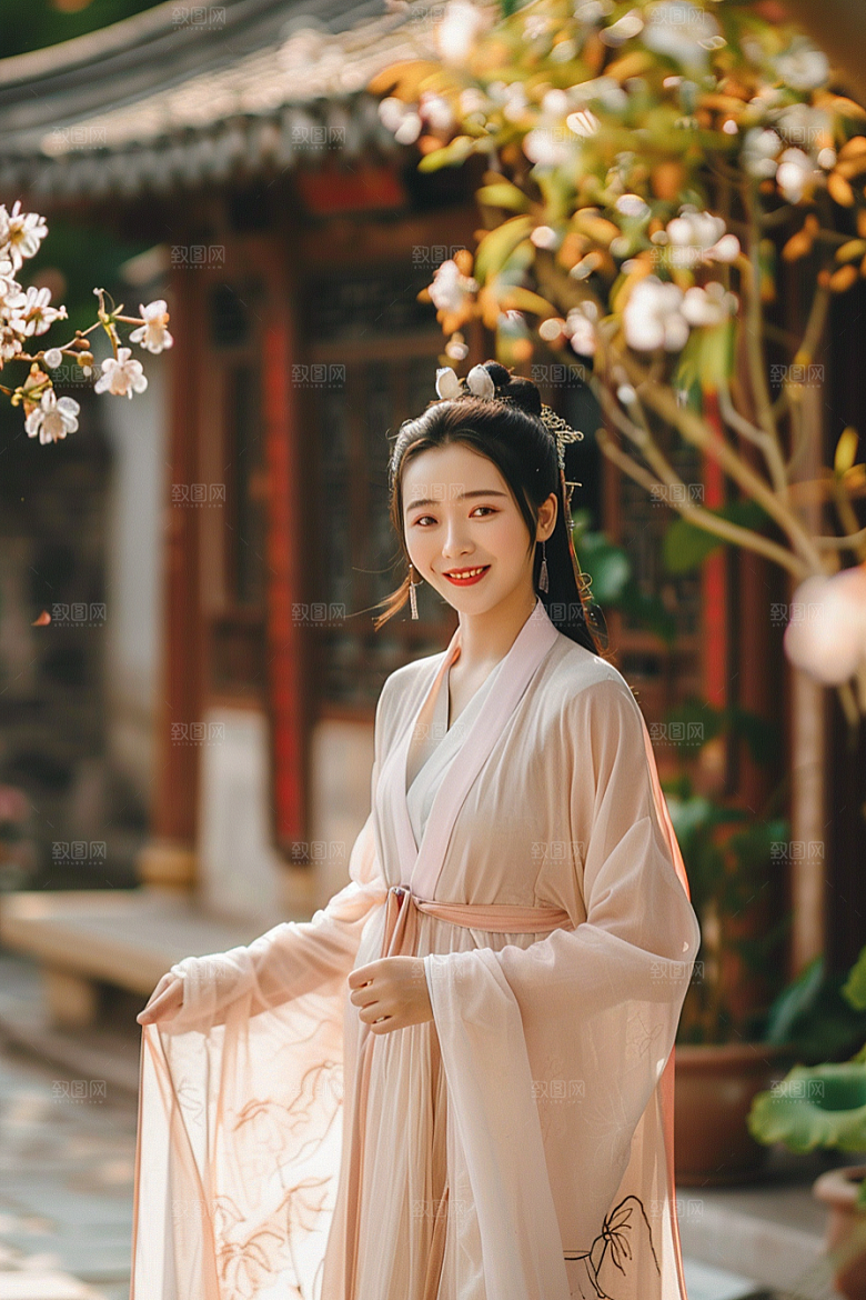 花卉汉服人物写真高清摄影图