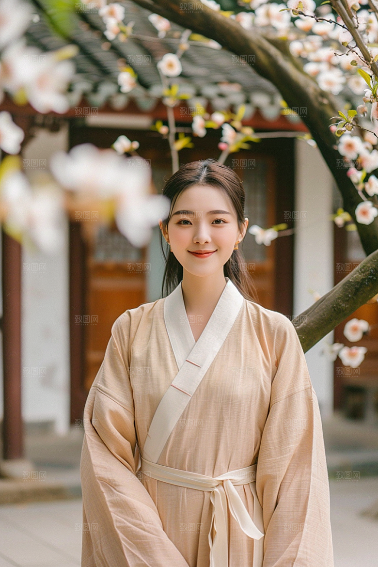 花卉汉服人物园林高清摄影图