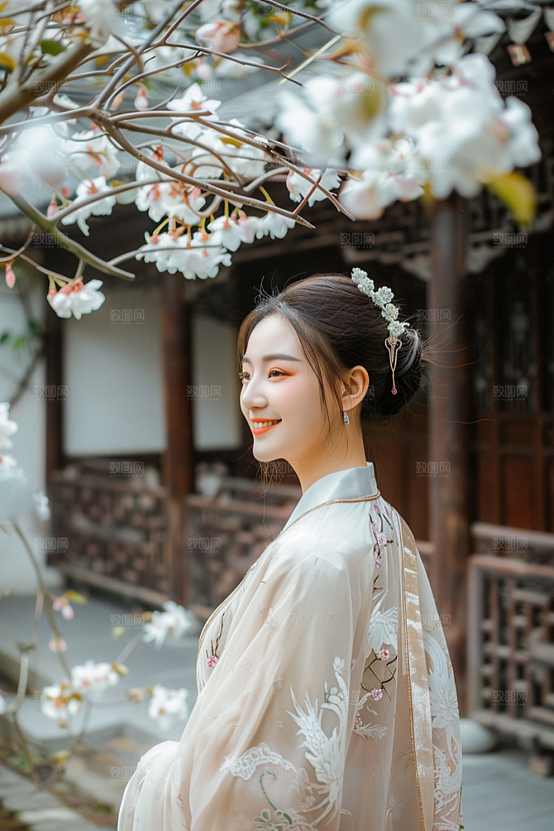 花卉汉服人物唯美古风摄影图