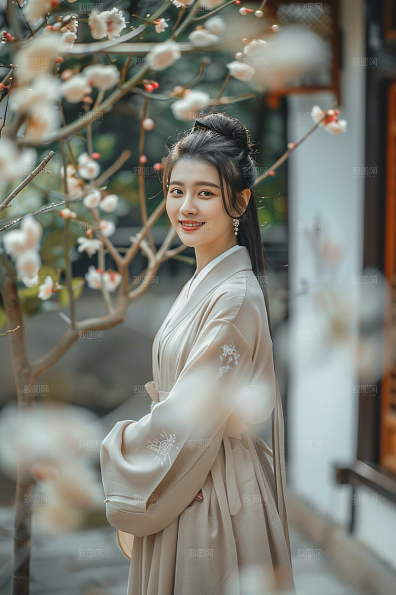 花卉汉服人物写真高清摄影图