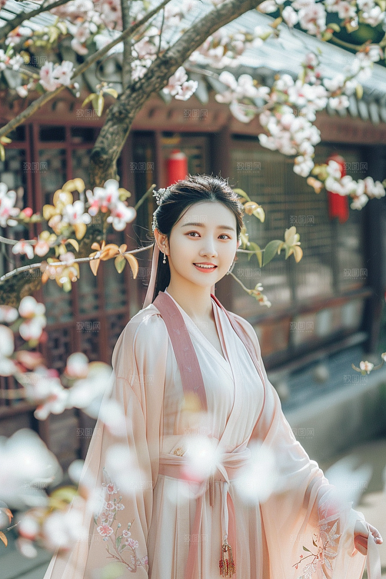 花卉汉服人物中国风写真摄影图