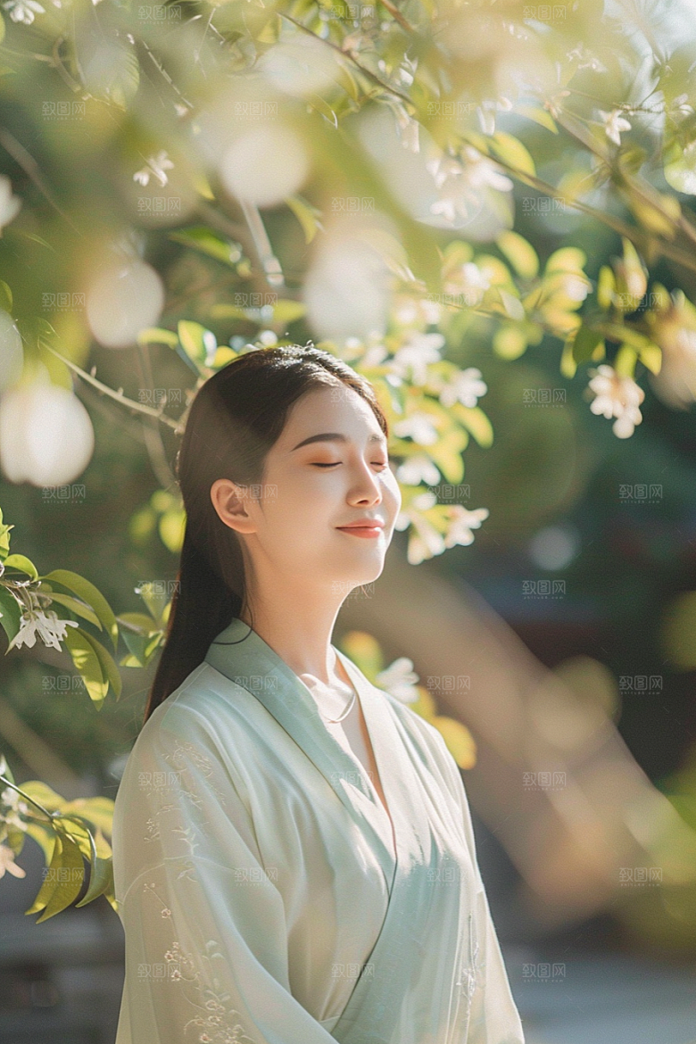 花卉汉服人物人像写真摄影图