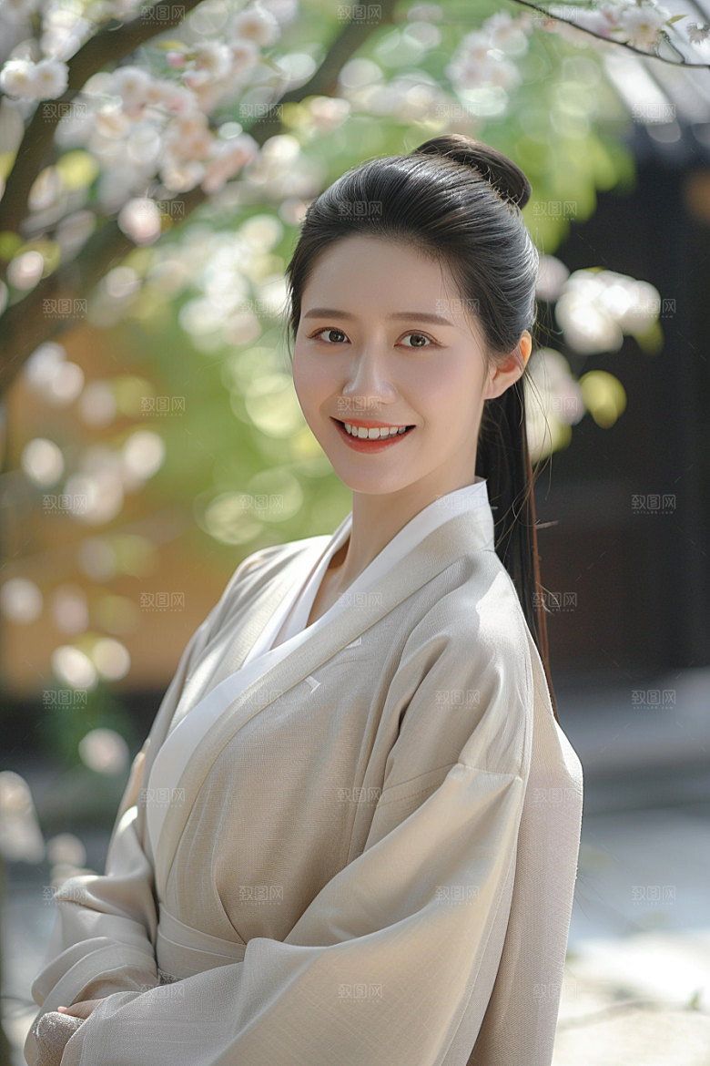 花卉汉服人物花丛唯美摄影图