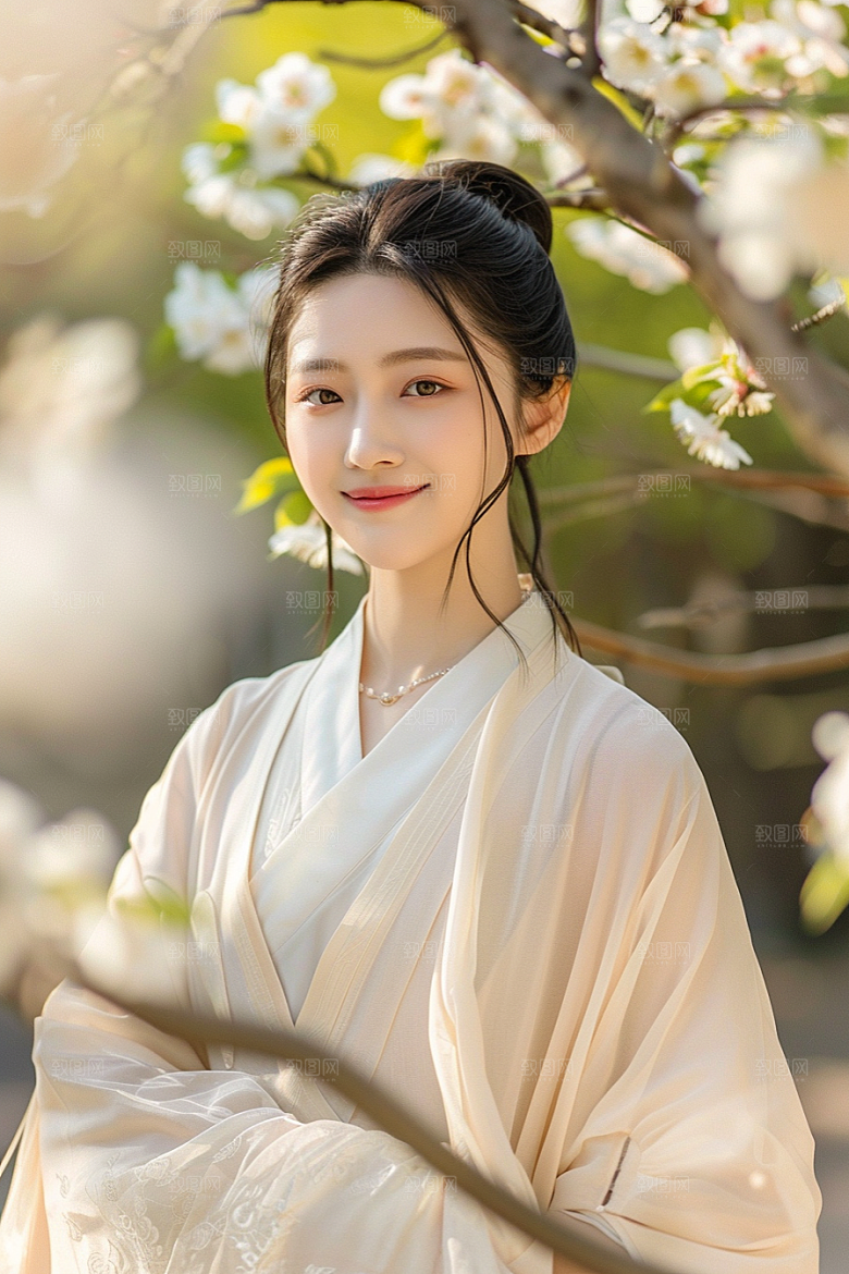 花卉汉服人物唯美美景摄影图