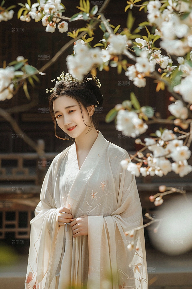 花卉汉服人物人像中国风摄影图