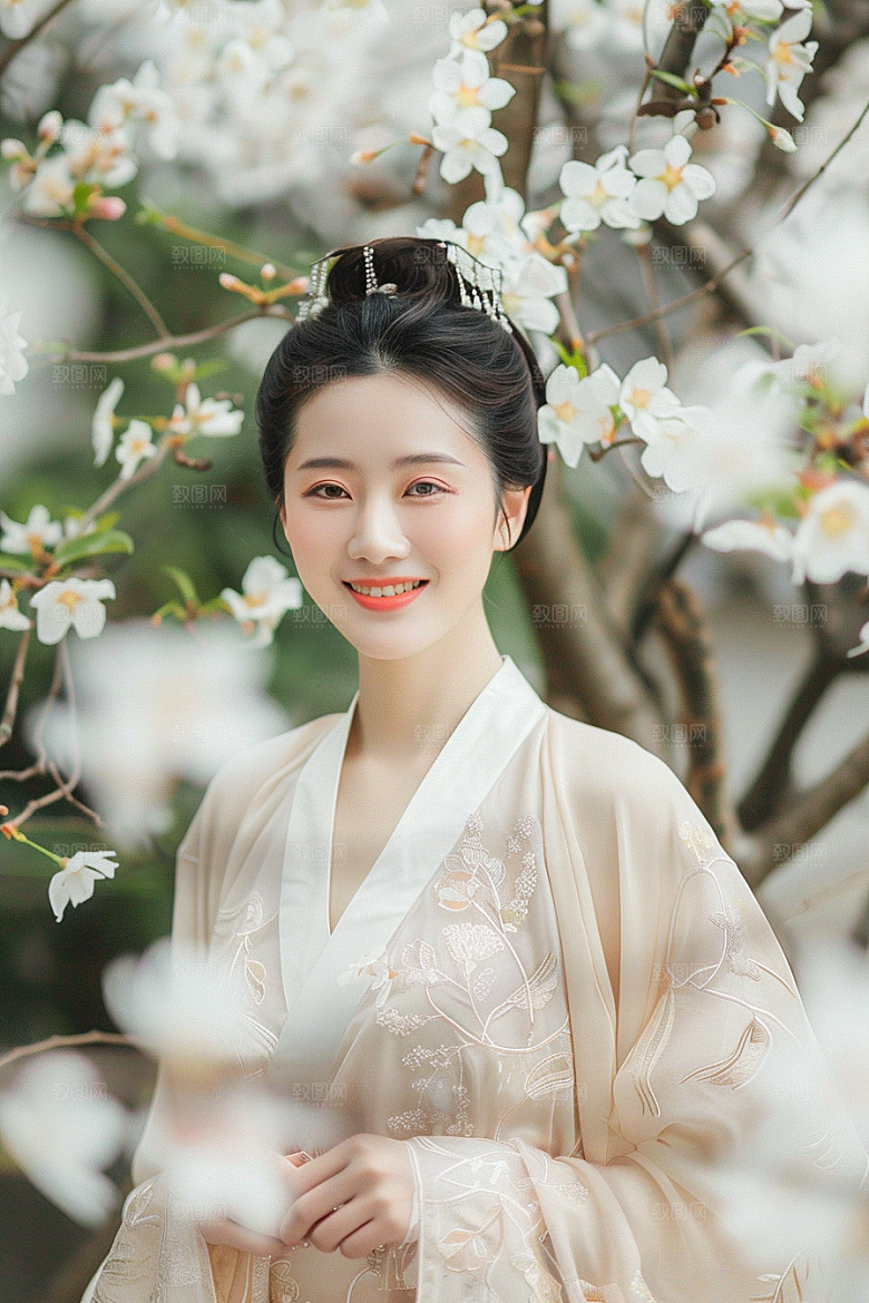 花卉汉服人物美景园林摄影图