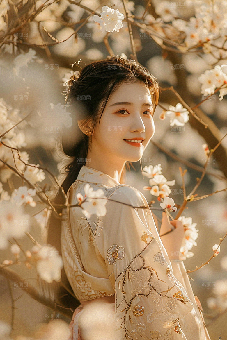 花卉汉服人物花丛中国风摄影图