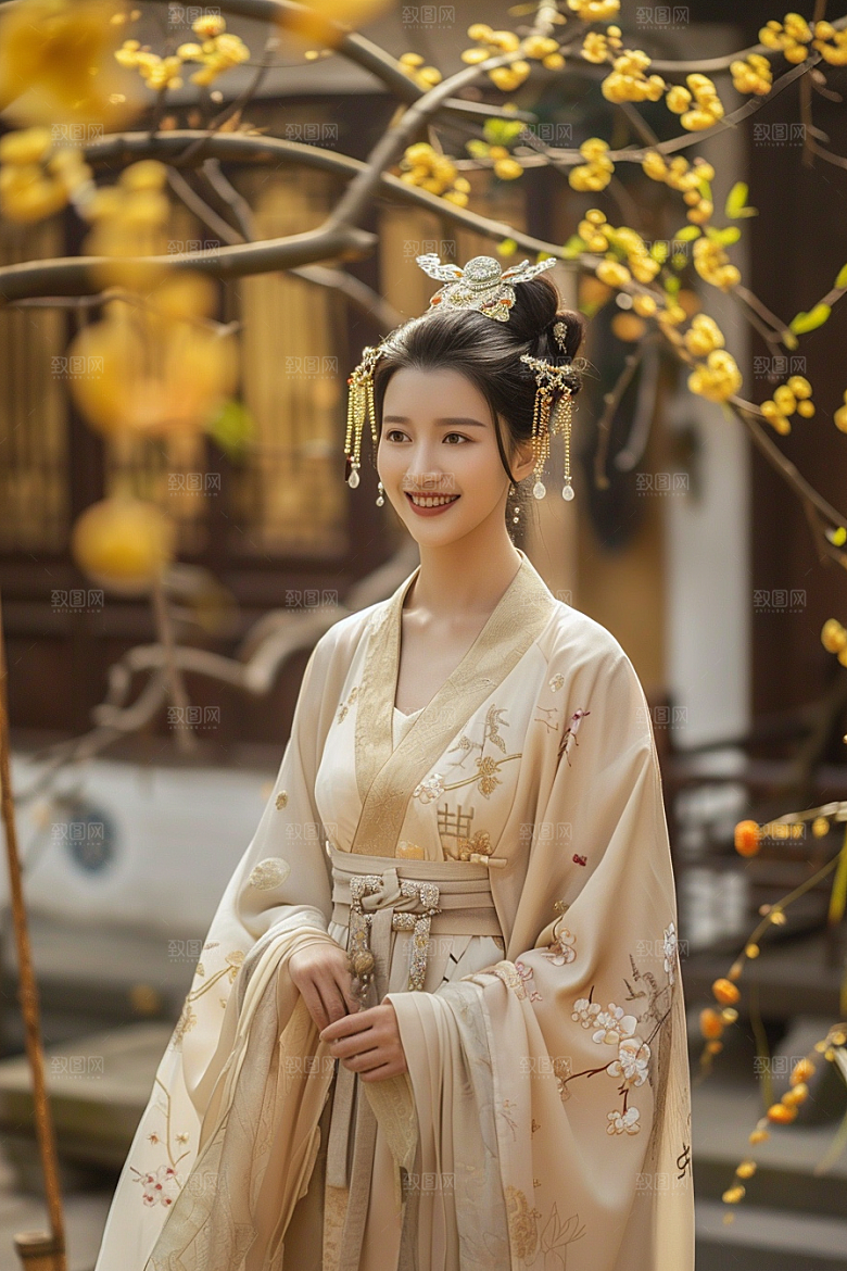 花卉汉服人物人像唯美摄影图