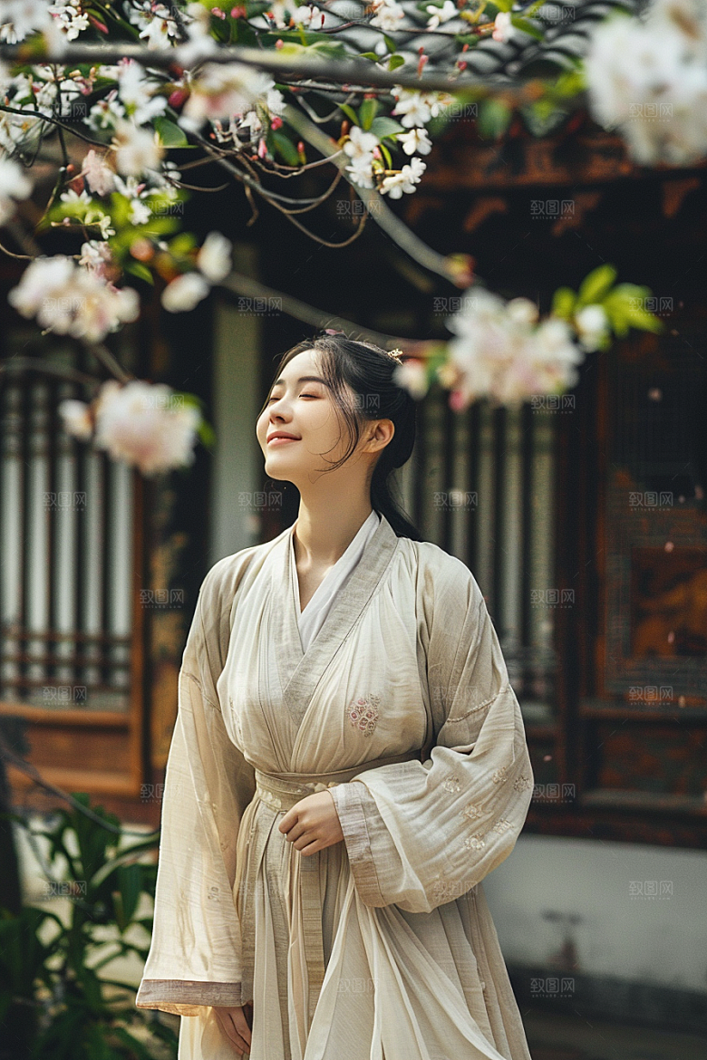花卉汉服人物美景中国风摄影图