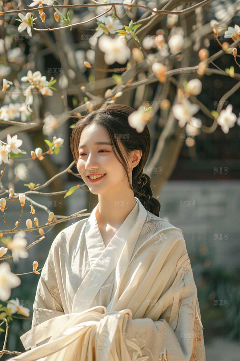 花卉汉服人物浪漫美景摄影图