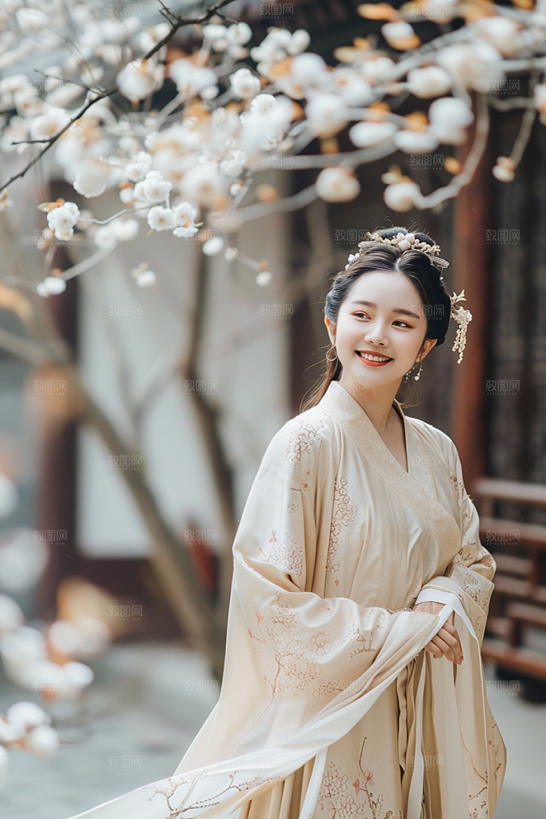 花卉汉服人物古风园林摄影图