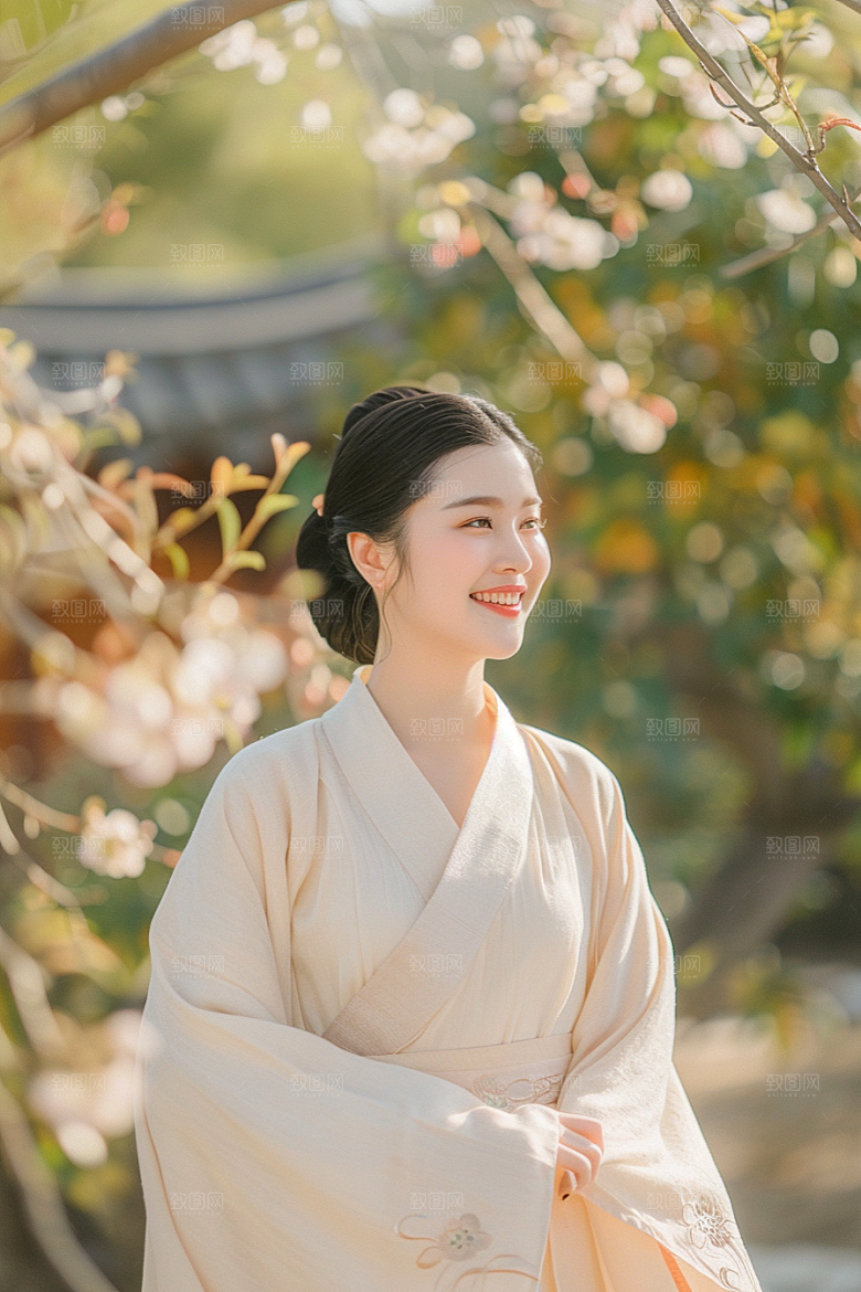 花卉汉服人物美景写真摄影图