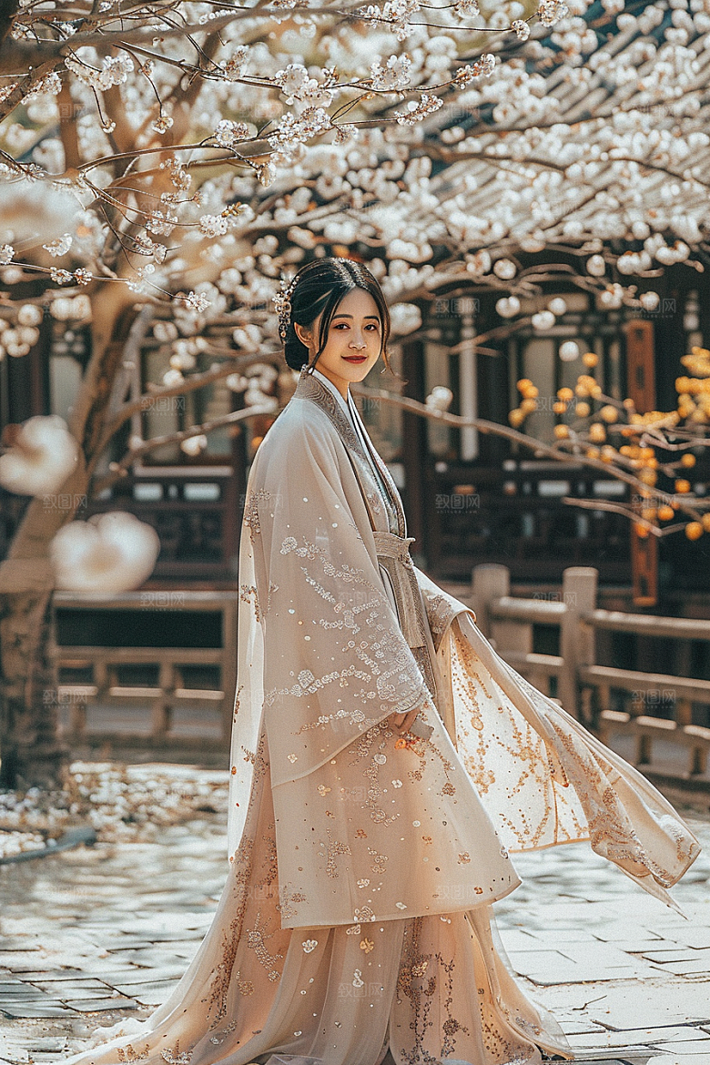 花卉汉服人物人像唯美摄影图