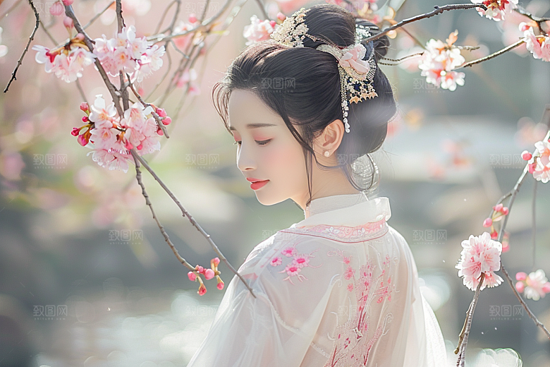 花卉汉服人物美景高清摄影图