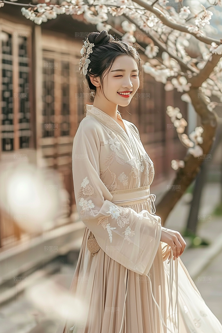 花卉汉服人物唯美美景摄影图