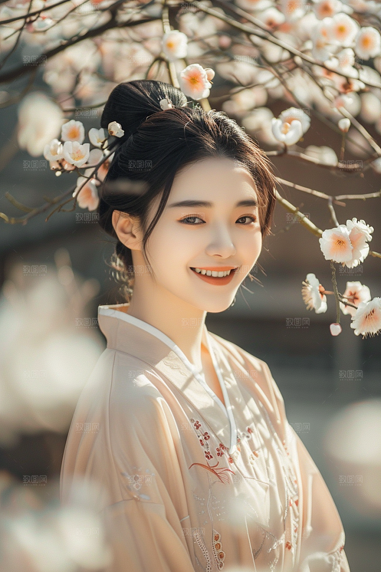 花卉汉服人物唯美美景摄影图