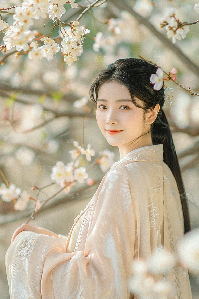 花卉汉服人物美女古风摄影图
