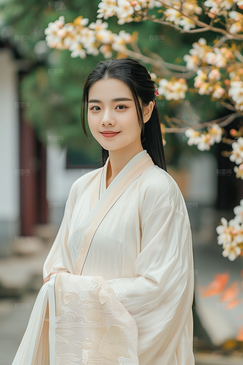 花卉汉服人物中国风园林摄影图