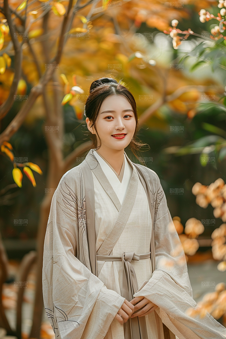 花卉汉服人物花丛唯美摄影图