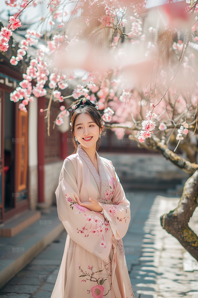 花卉汉服人物唯美中国风摄影图