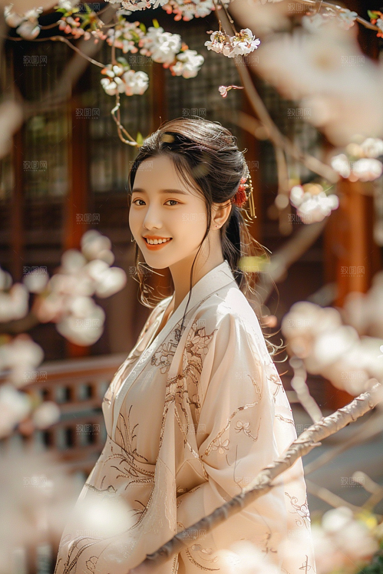 花卉汉服人物中国风美女摄影图