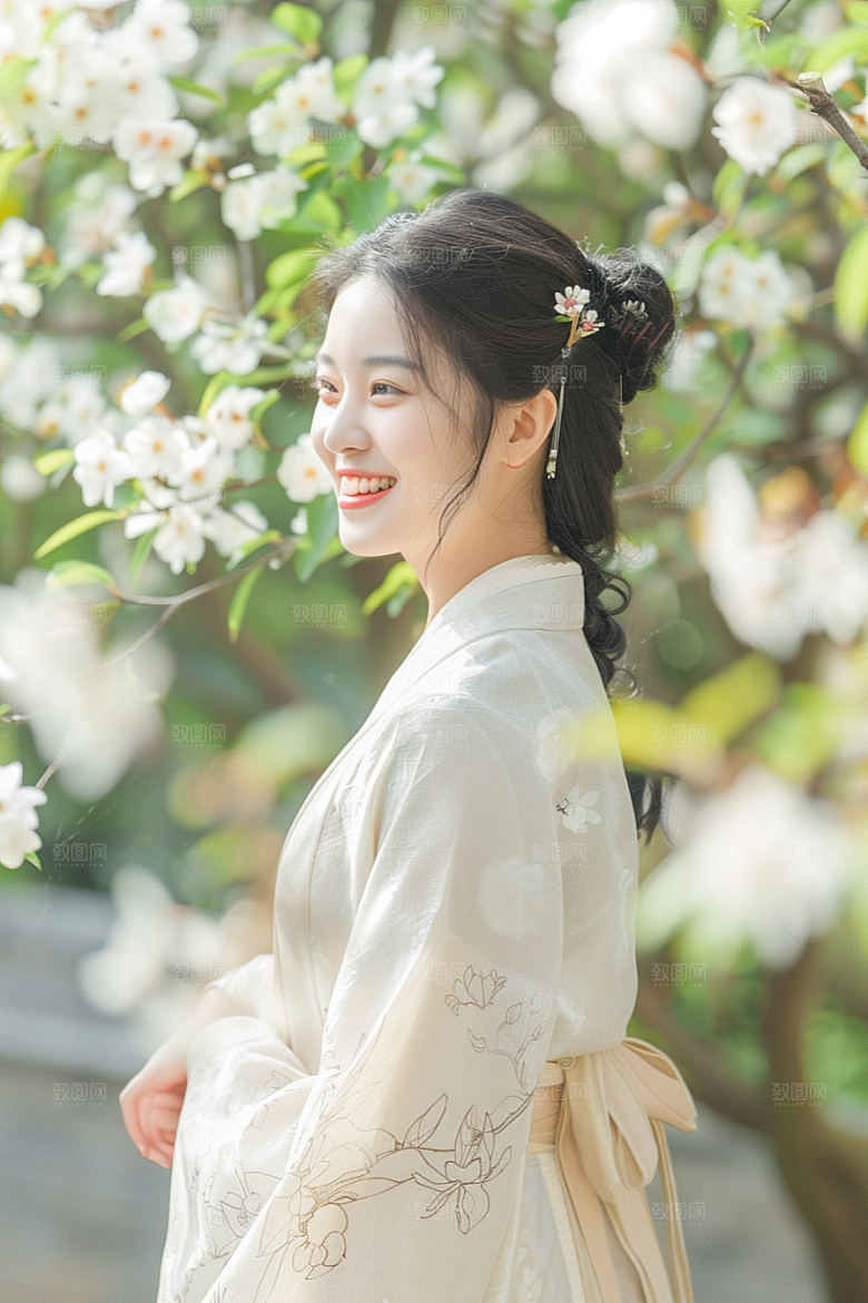 花卉汉服人物花丛中式摄影图
