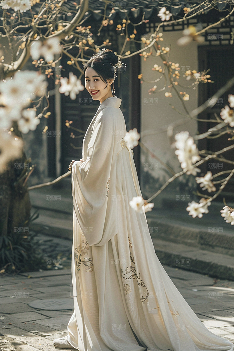 花卉汉服人物人像唯美摄影图