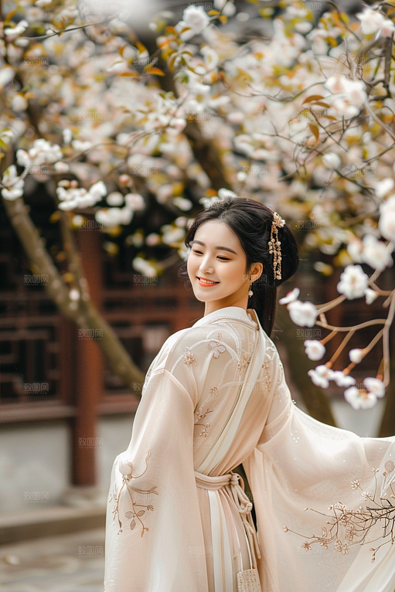 花卉汉服人物古风中式摄影图
