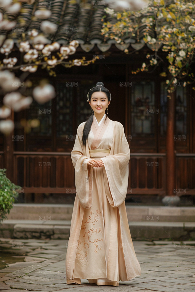 花卉汉服人物唯美美女摄影图