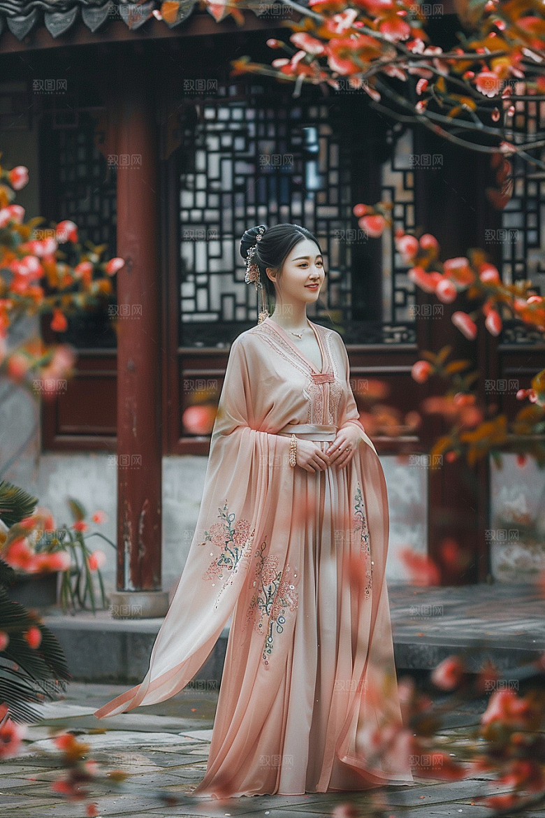 花卉汉服人物古风中式摄影图