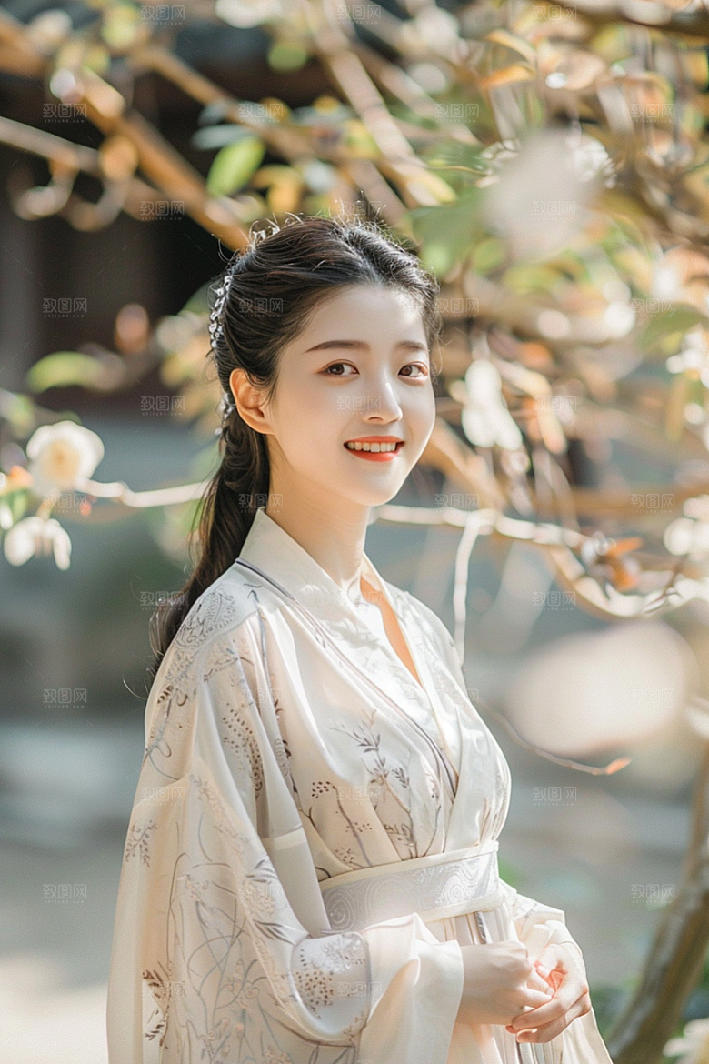 花卉汉服人物古风人像摄影图