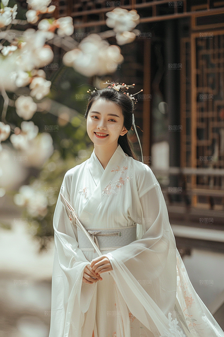 花卉汉服人物浪漫高清摄影图