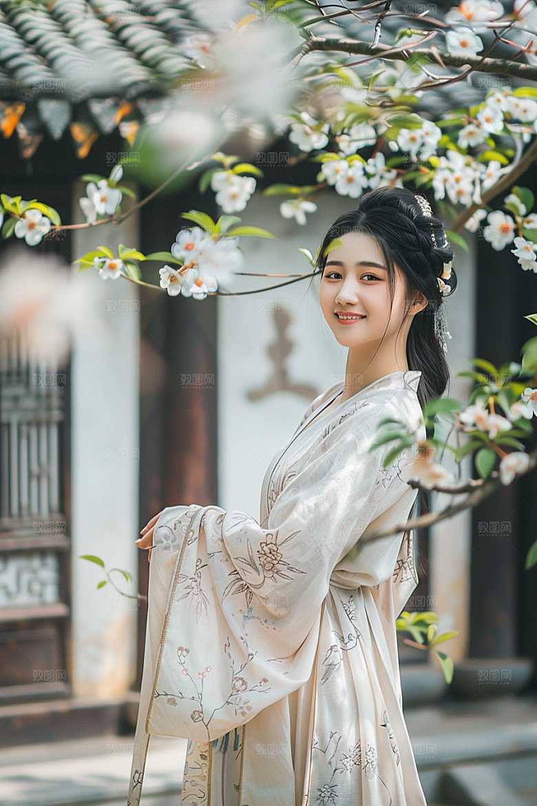 花卉汉服人物古风写真摄影图