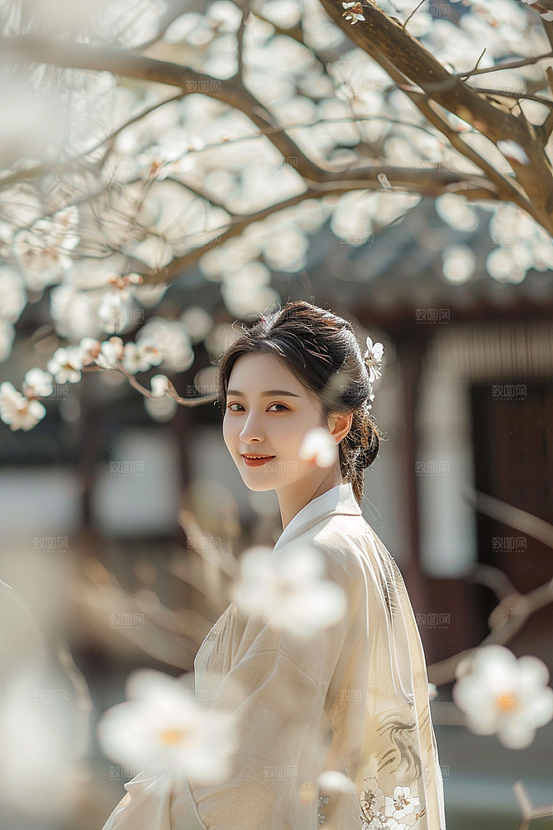 花卉汉服人物写真美女摄影图