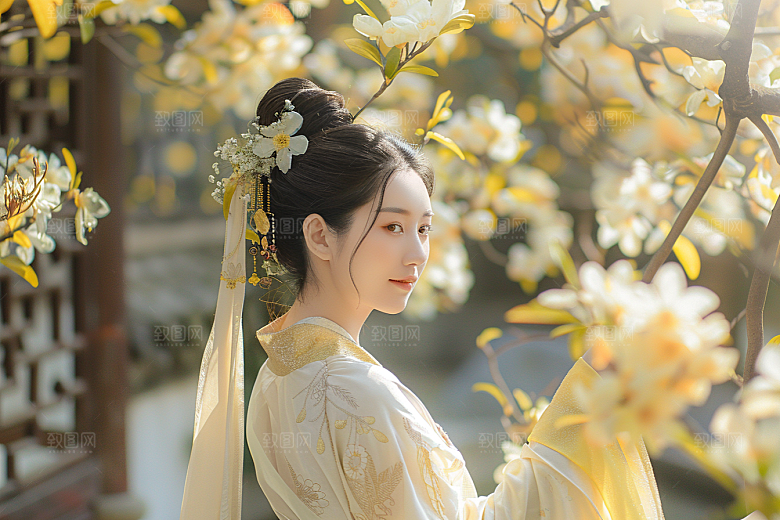 花卉汉服人物中国风唯美摄影图
