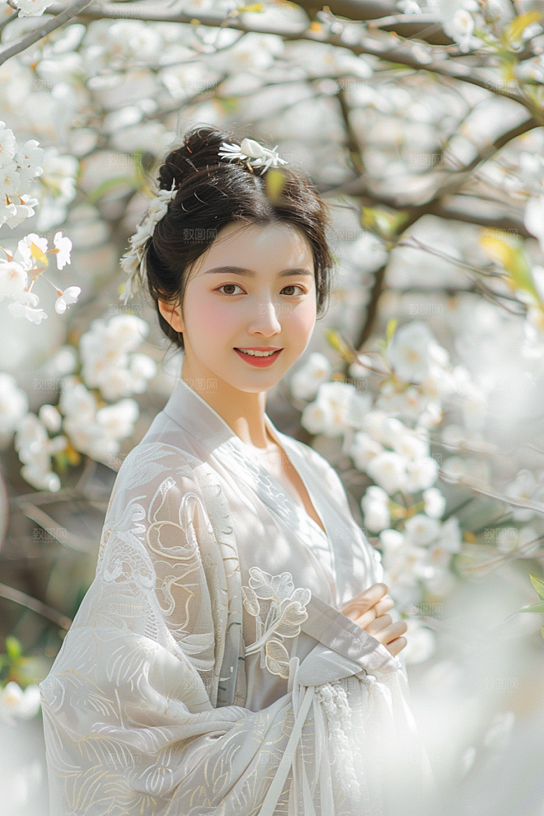 花卉汉服人物古风花丛摄影图