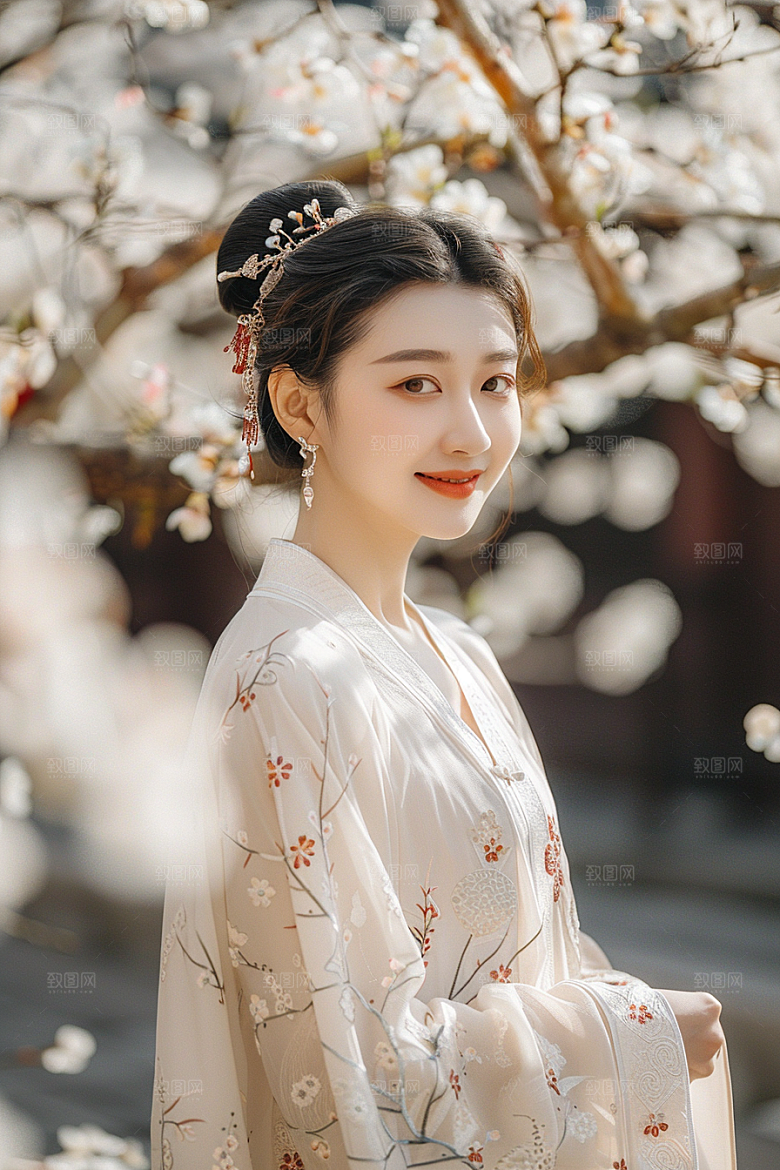 花卉汉服人物人像唯美摄影图