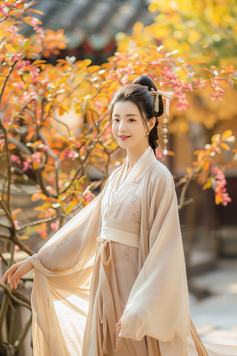 花卉汉服人物中式唯美摄影图