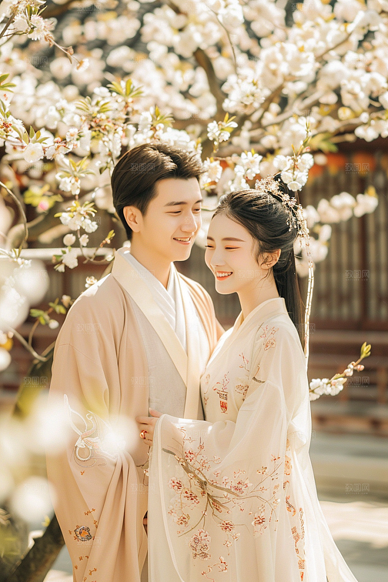 花卉汉服人物古风美女摄影图