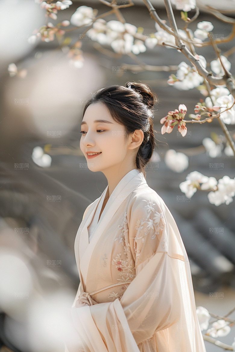 花卉汉服人物美景唯美摄影图