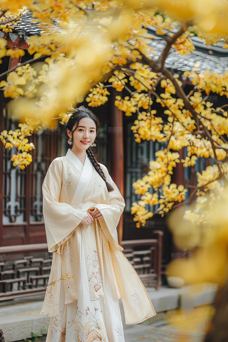 花卉汉服人物人像唯美摄影图