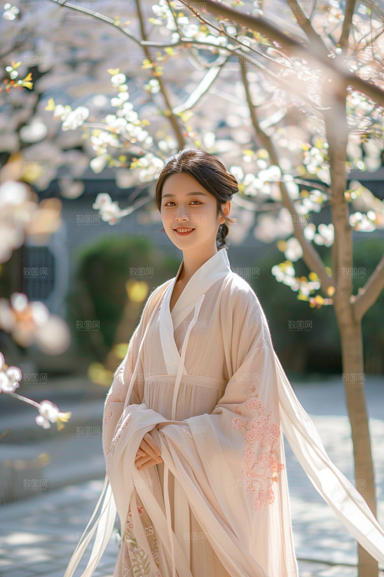 花卉汉服人物中国风人像摄影图