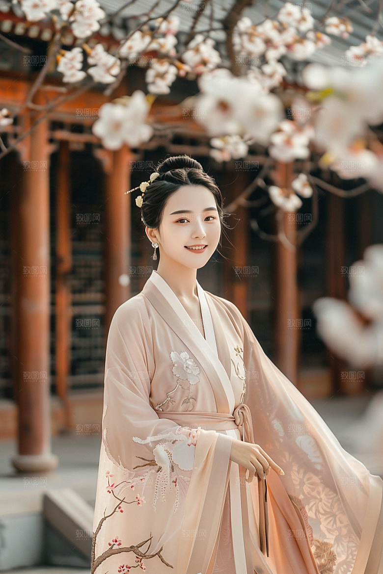 花卉汉服人物写真美景摄影图