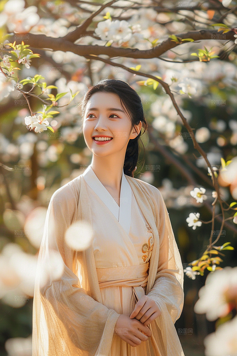 花卉汉服人物唯美美女摄影图