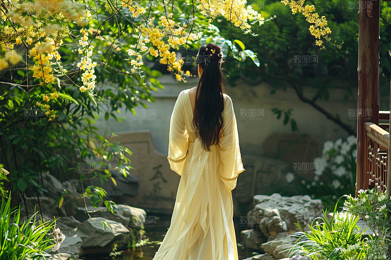 花卉汉服人物写真花丛摄影图