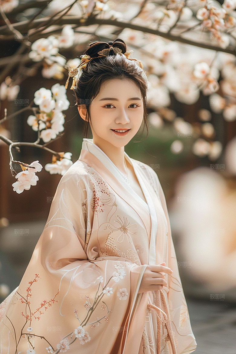 花卉汉服人物浪漫中国风摄影图
