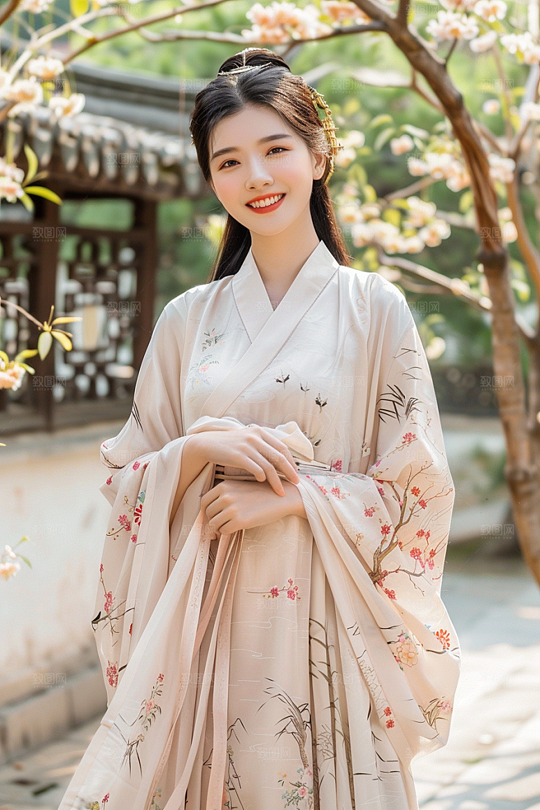 花卉汉服人物唯美高清摄影图