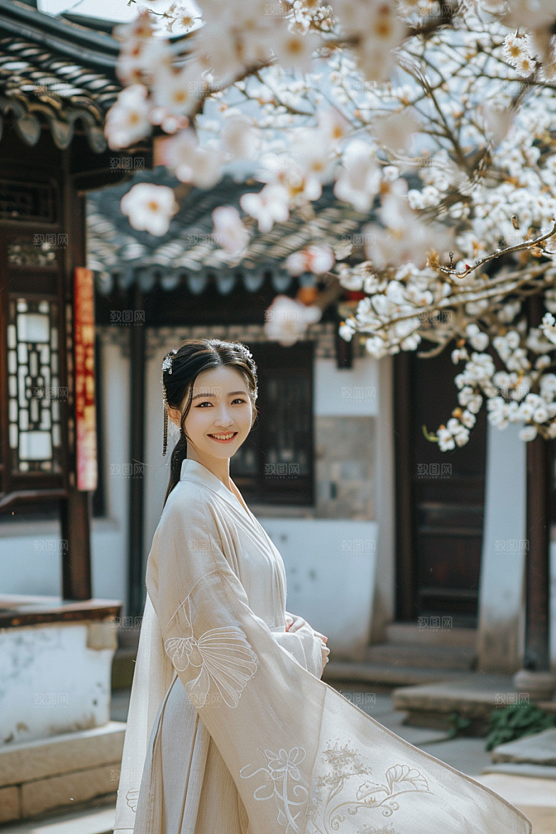 花卉汉服人物人像中国风摄影图