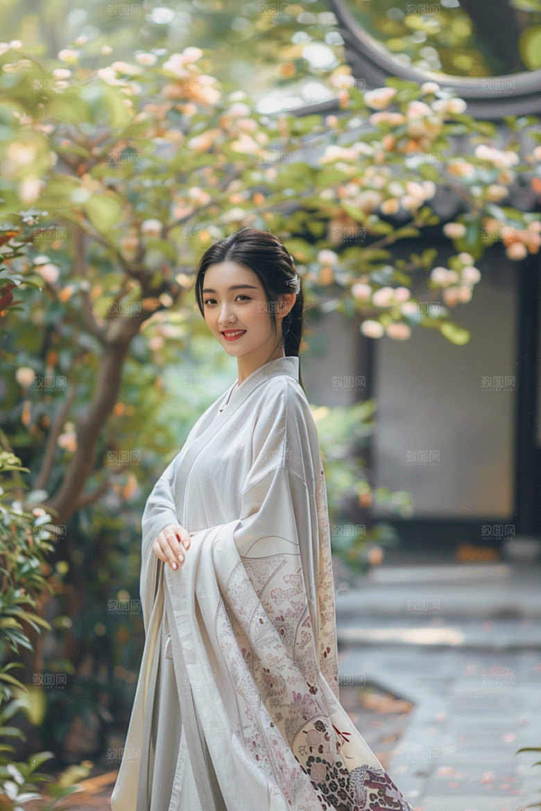 花卉汉服人物美女古风摄影图